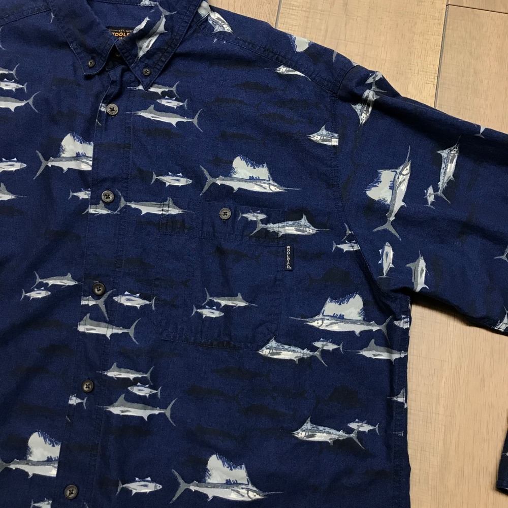 Woolrich Shirt Mens Size XL Blue Swordfish‎ Marlin Saltwater Fishing Button Up - Picture 4 of 11